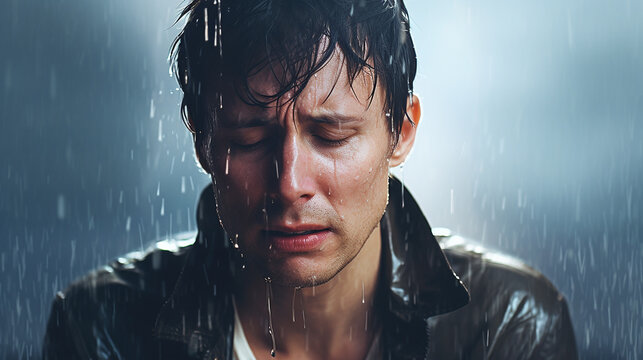 homem em depress&atilde;o chorando triste na cruva , tempestade de emo&ccedil;&otilde;es negativas 