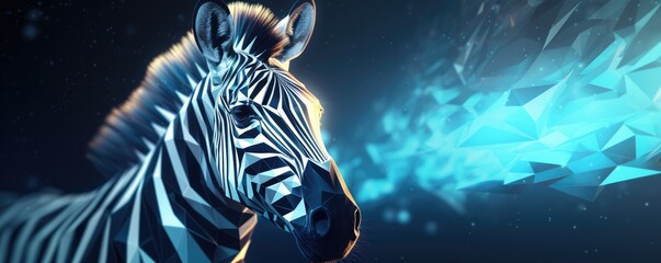 Zebra animal dark wallpaper with bokeh and lights,  nature panorama. Generative Ai.