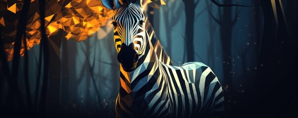 Fototapeta na wymiar Zebra animal dark wallpaper with bokeh and lights, nature panorama. Generative Ai.