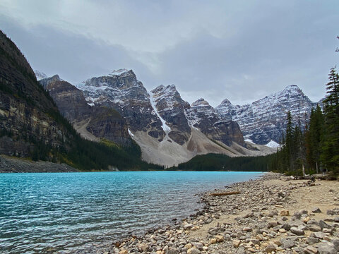Moraine Lake Alberta on a grey day