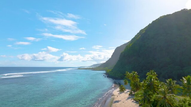 Stunning aerial of paradise, empty beach tropical island