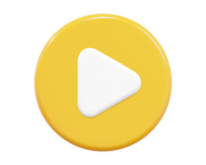 3d yellow play button icon. Symbol to watch tv, video, movie,live stream. Stock vector illustration on isolated background.