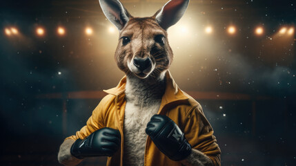 Fototapeta na wymiar Kangaroo inside a boxing ring. Generative AI