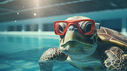 Turtle swimming in swimming pool. Generative AI
