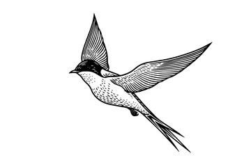 Obraz premium Ink sketch of flying swallow. Hand drawn engraving style vector illustration.
