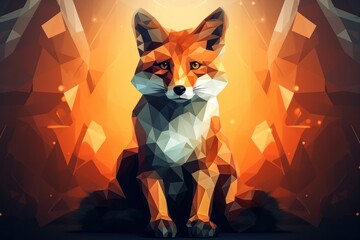 Fox animal with bokeh dark sunset background, night nature. .Generative Ai.