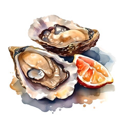 Watercolor oyster illustration, Oyster Shell Watercolor, seafood, Oyster and Mussel, Oyster isolated
