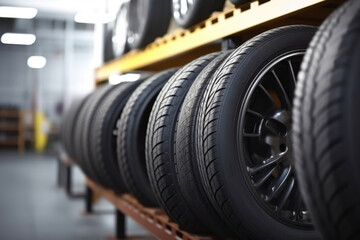 Obraz na płótnie Canvas Tire Storage Rack in the Car Workshop. Generative AI