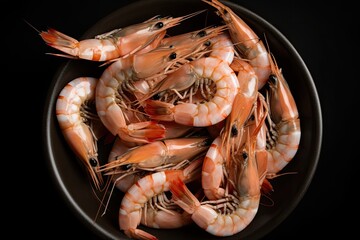 Fresh red shrimp in a plate close-up.