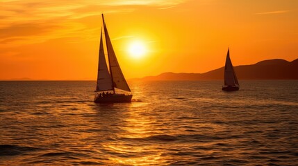 Silhouette of sailboats on water