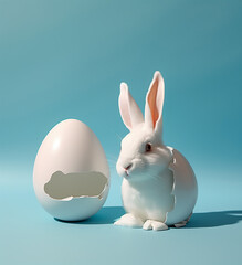 Bunny Rabbit with Eggshell. Creative copy space. Easter holiday concept. Generative AI