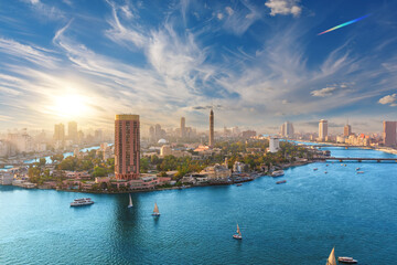 View on Gezira island of Cairo at sunset, Egypt