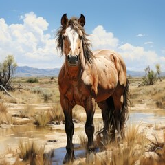Portrait horse on nature background. Generative AI