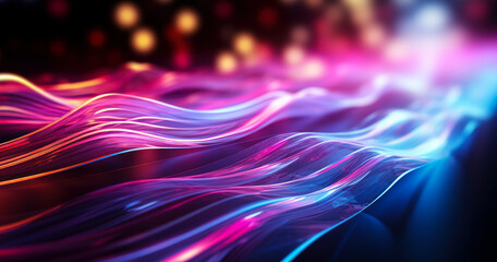 Moving Neon Waves: Abstract Futuristic Wallpaper for Data Concept