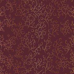 Seamless pattern with golden curly leaves