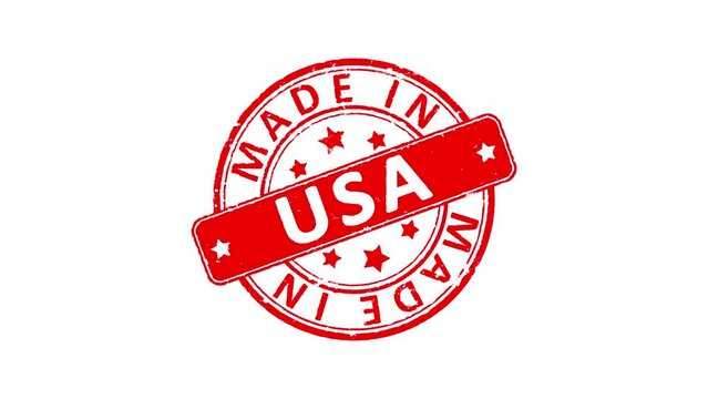 3 different Made In USA rubber stamp animated video over white background. Green screen versions are also available for chroma key compositing. 4k resolution, business, cargo, shipment, trade concepts