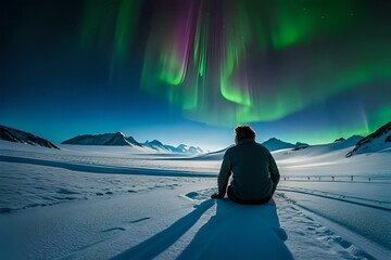 Fototapeta night sky covered with aurora borealis seen through binoculars - obraz