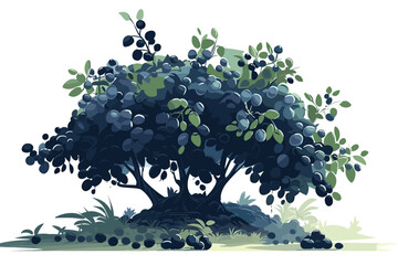 Blueberries in tree white background vector art Blueberries farm in harvest season with bunch of ripe fruits on tree at Burlington, 