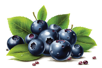 Blueberries in tree white background vector art Blueberry berries with green leaves on branch tree
