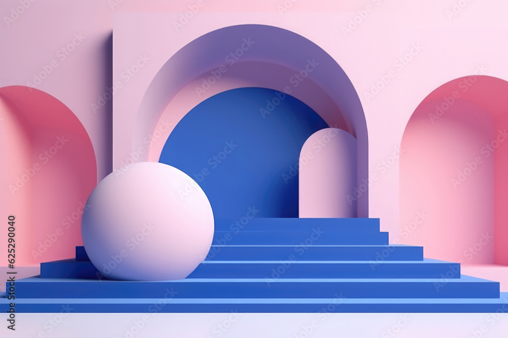Poster simple geometric composition with staircase and balls. abstract design in minimalistic style. modern