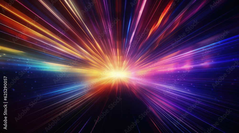 Poster abstract tunnel with colorful stripes in motion. glowing neon colored lines in cyberspace. created w