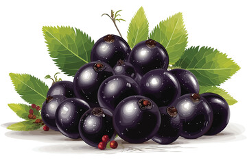 Chokeberry with leaf isolated on white background. Black abronia. Acai berry vector white background 