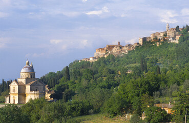 Fototapeta na wymiar View of Montepulciano and Chiesa di San Biagio