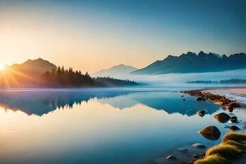 Fototapeta premium sunrise over the lake generated ai