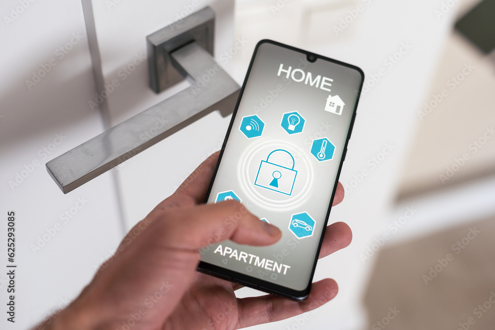 Poster locking door using mobile application.