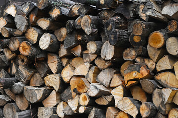Stack pile of firewood wooden logs