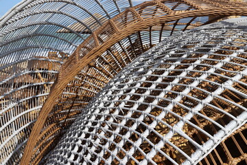 Straight and curved lines in construction and architecture. Abstract geometric background.