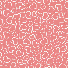 Repeated hearts drawn by hand. Cute seamless pattern. Endless romantic print. Vector illustration.