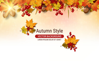 Autumn style elegant vector background. Design for flyer, invitation card, promo poster, discount coupon, voucher, sale banner