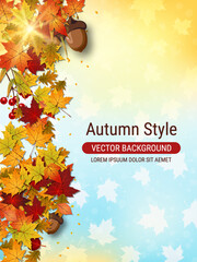 Autumn style flyer vector template. Design for invitation card, promo poster, discount coupon, voucher, sale banner, booklet, brochure cover
