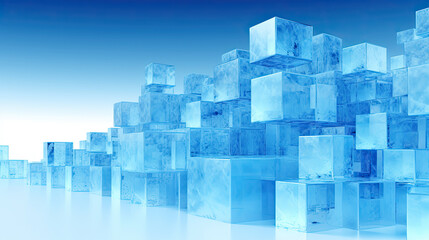 Crystal clear ice cubes as background.