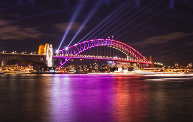 Fototapeta na wymiar Sydney Vivid Show Harbour Bridge View