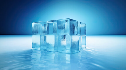 Crystal clear ice cubes as background.