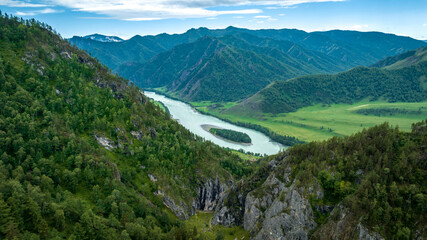 Valley of Spirits in gorge Che-Chkysh, Yelanda. Altai Republic, Siberia. Beautiful summer landscape. Altai mountains, Russia