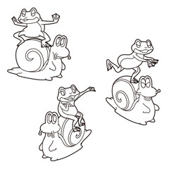 カエルとカタツムリ セット ぬりえ