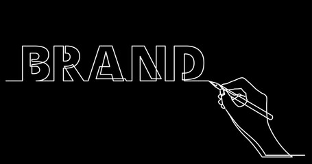 continuous line drawing of hand drawing business word phrase concept - black background and white lines with FULLY EDITABLE STROKE