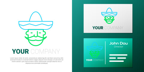 Line Mexican man wearing sombrero icon isolated on white background. Hispanic man with a mustache. Colorful outline concept. Vector