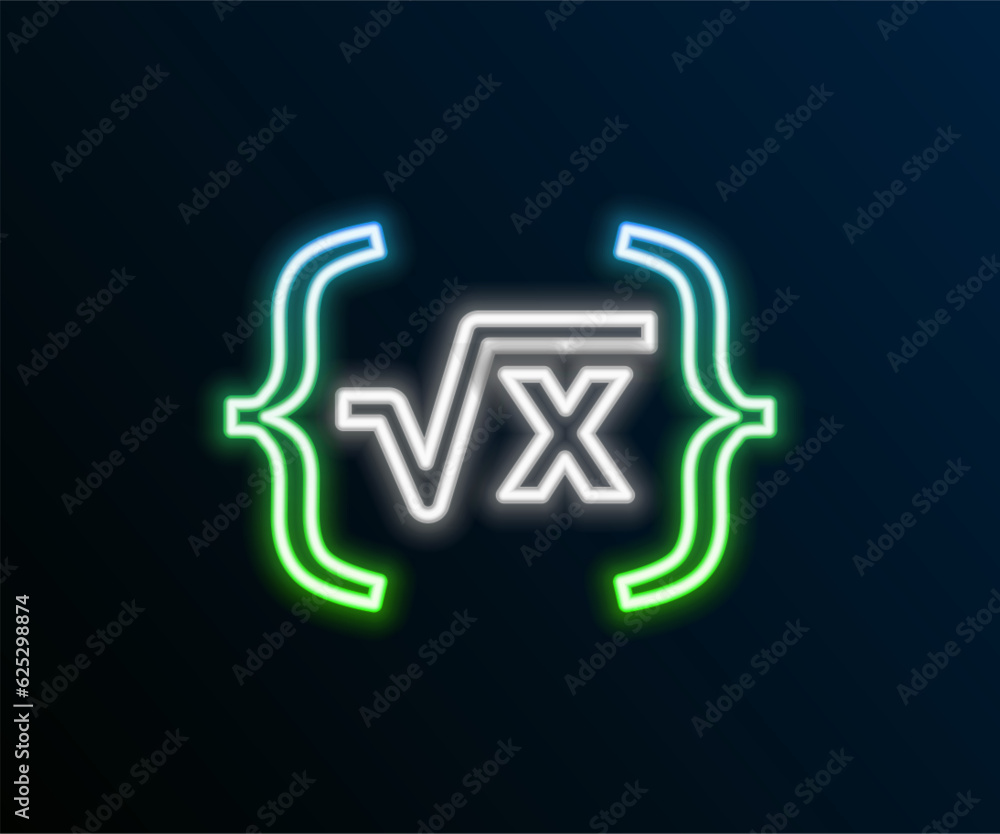 Poster glowing neon line square root of x glyph icon isolated on black background. mathematical expression.