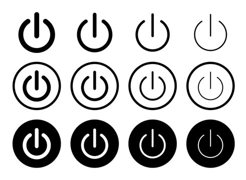 Power button set. turn on and off switch vector sign. computer start trigger button symbol in filled and line style.
