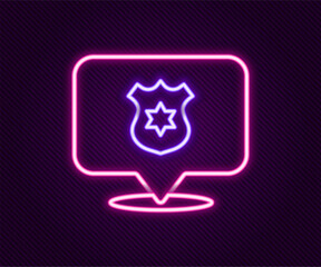 Glowing neon line Police badge icon isolated on black background. Sheriff badge sign. Colorful outline concept. Vector