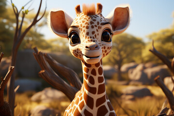 giraffe illustration, cute funny cub animal