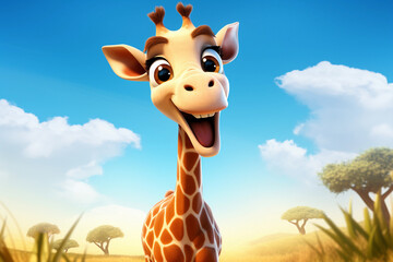 Fototapety  giraffe cartoon illustration, cute funny cub animal