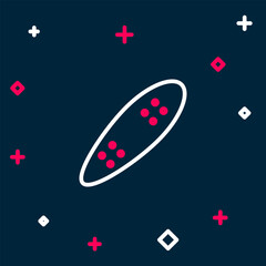 Line Longboard or skateboard cruiser icon isolated on blue background. Extreme sport. Sport equipment. Colorful outline concept. Vector