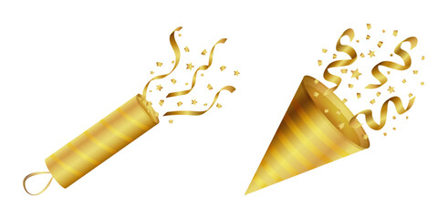 2 gold party popper with confetti	