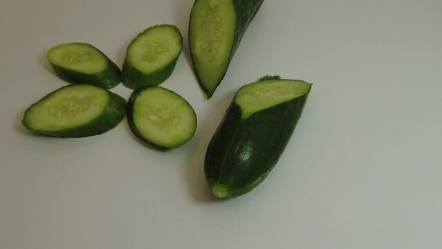 organic cucumber on rotating stand