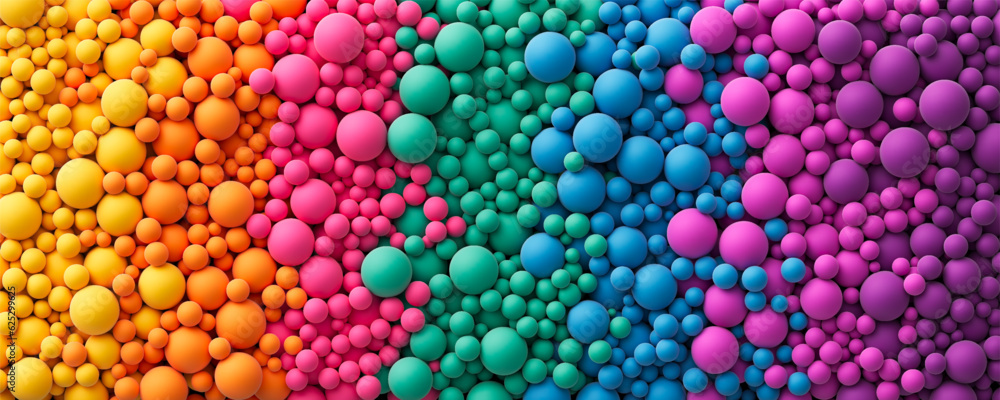Aufkleber huge pile of colorful rainbow matte soft balls in different sizes. background with many colorful ran